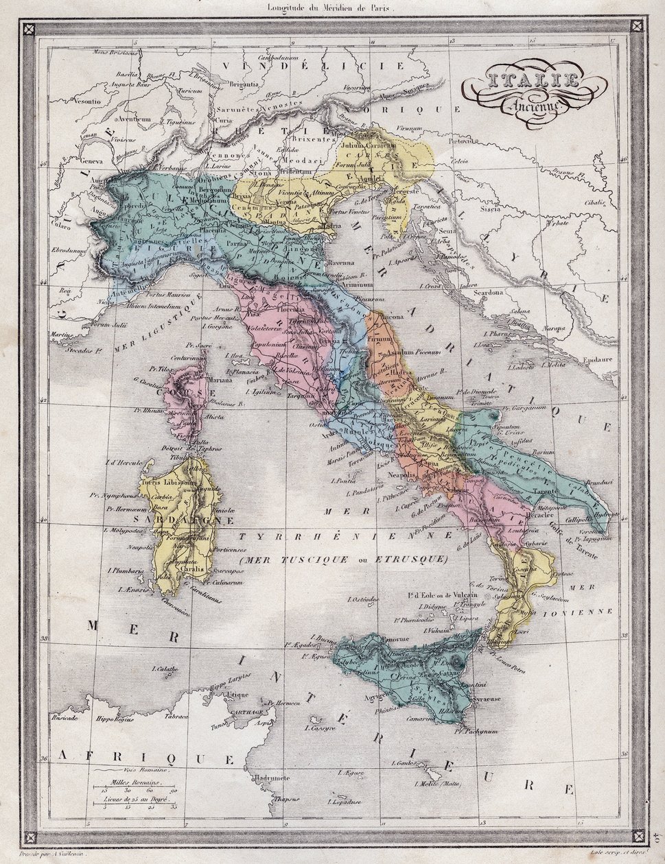 Antika Italien - Plåt extraherad från "" Universal Atlas of Ancient and Modern Geography for Residential Schools"" av Vuillemin - ca. 1845 av French School