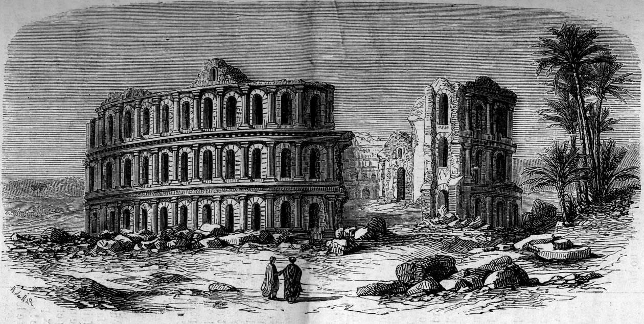 Forntida arkitektur: romersk amfiteater (3:e århundradet) i El Djem (El Jem), Tunisien av French School