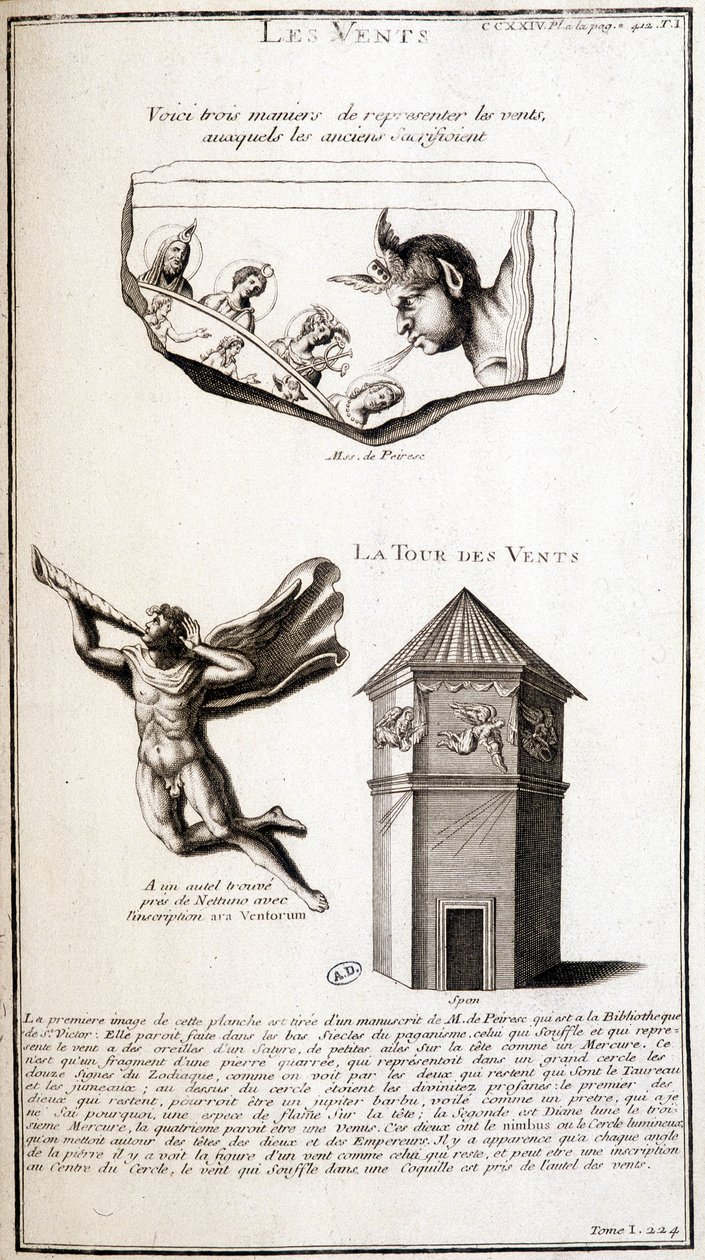 Forntida representationer av vind- och vindtornet - gravyr av French School