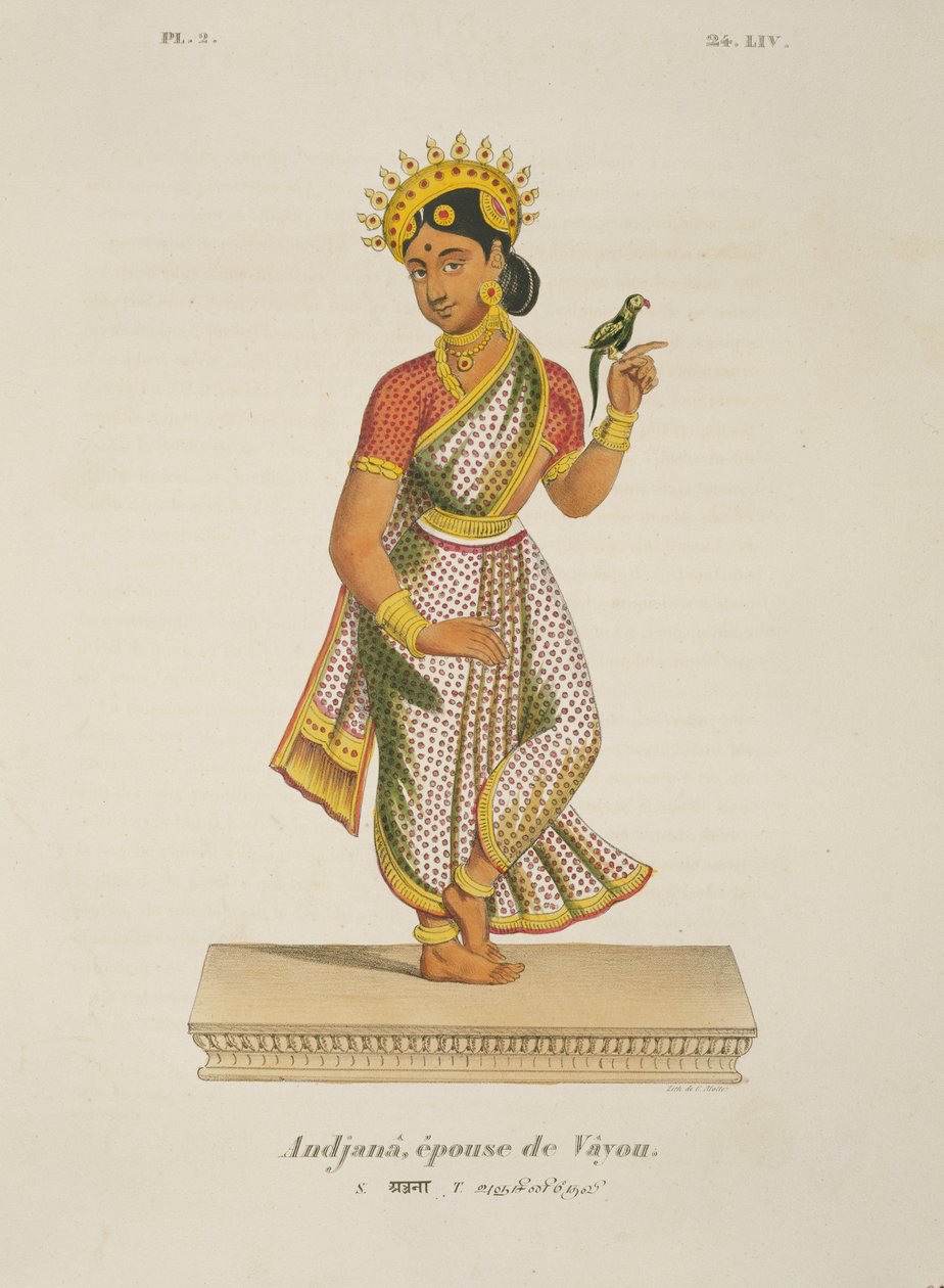Andjana, hustru till Vayu graverad av C. de Motte (1785-1836) av French School