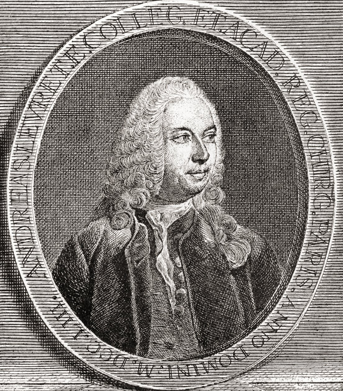 André Levret, 1703 1780. Fransk fødselslæge. Fra Les Heures Libres udgivet 1908.swed av French School