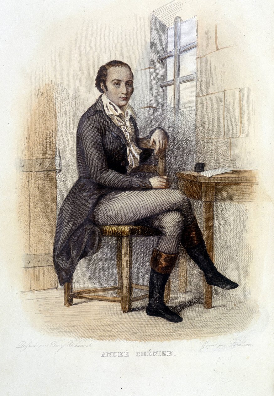 Andre Chenier (1762-1794), fransk poet, vid conciergen - i "Le Plutarque francais", red. Mennechet av French School