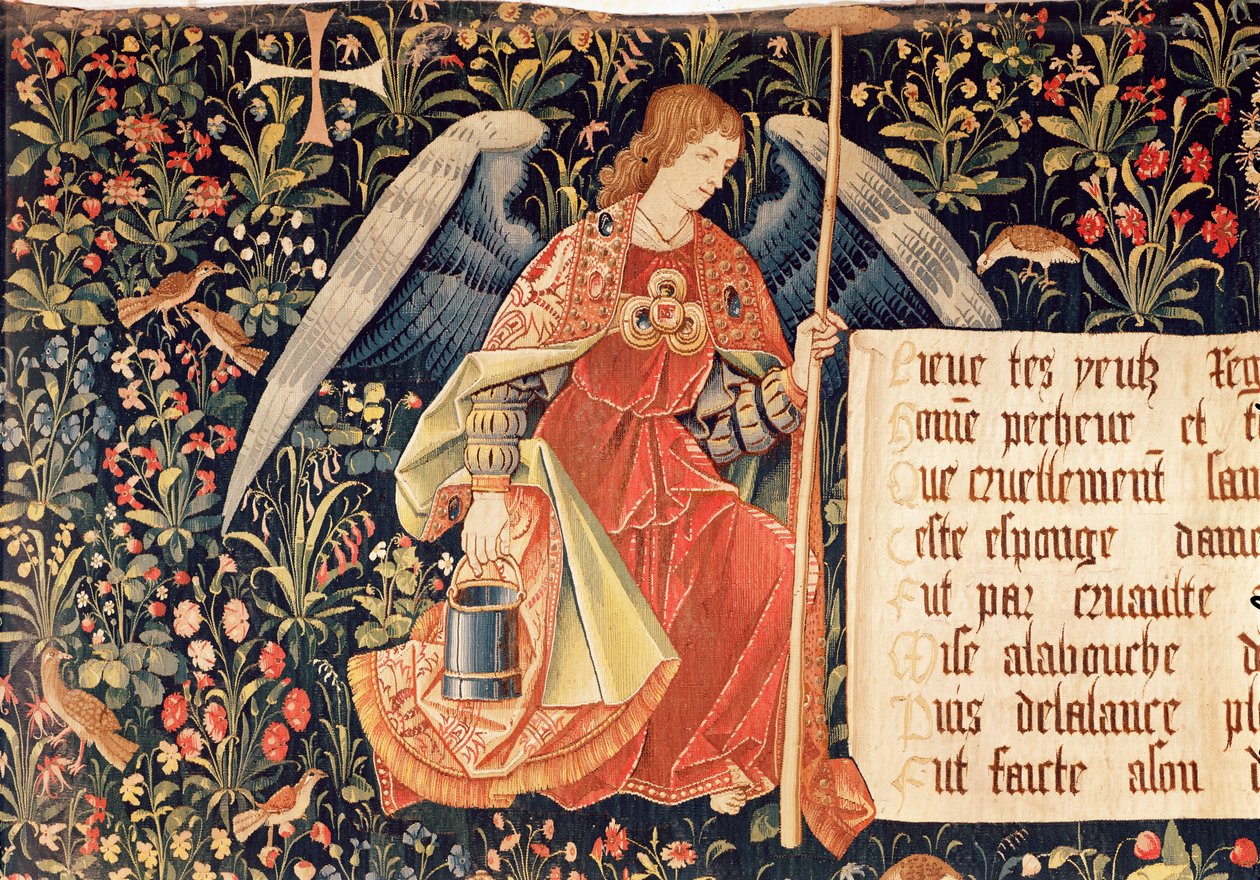 Ängel med en svamp fäst på en stav, detalj från The Angels Bearing Instruments of the Passion av French School