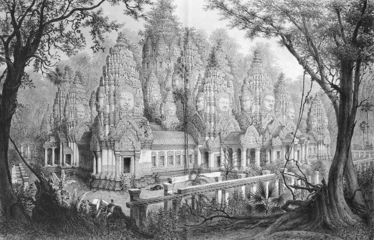 Angkor, Bayon Ruins, illustration från Atlas du voyage d