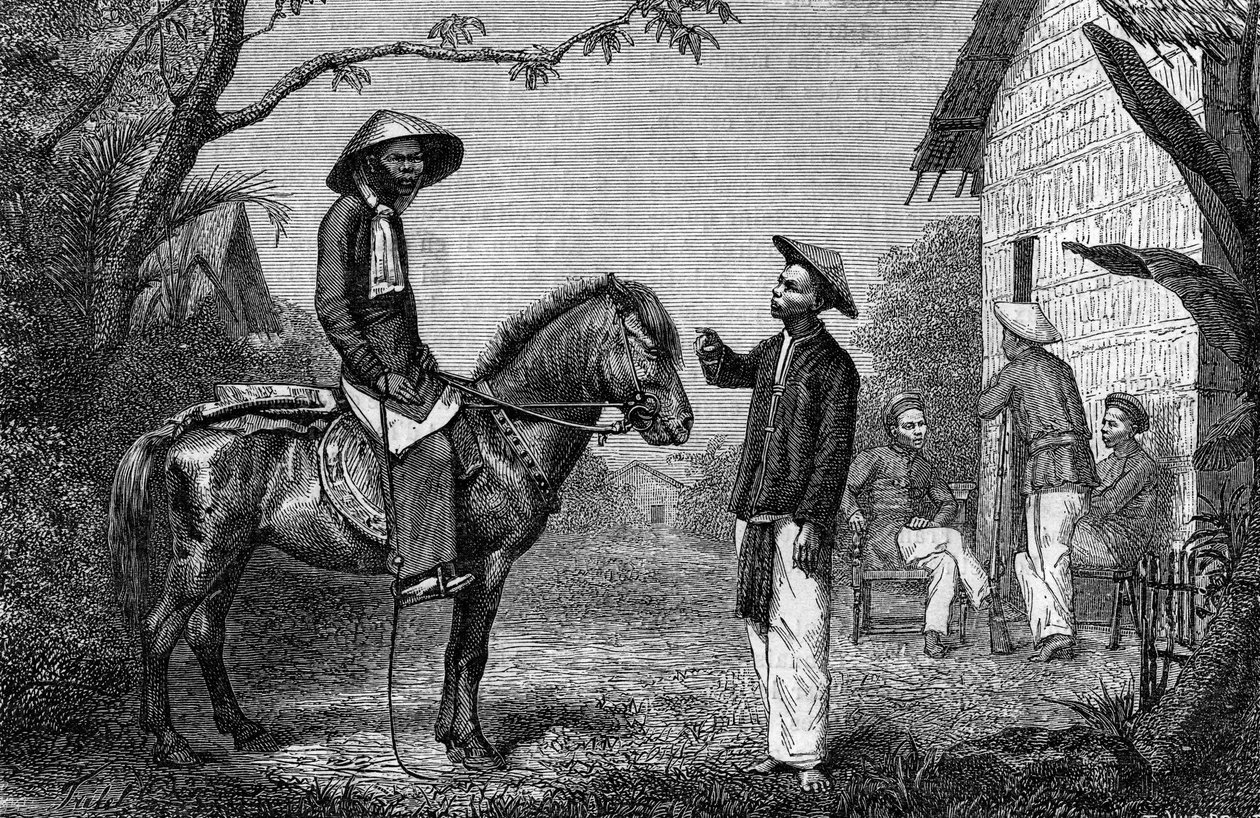 Annamite Skirmishers i Indokina. Gravyr i "The Journal of Youth" av French School