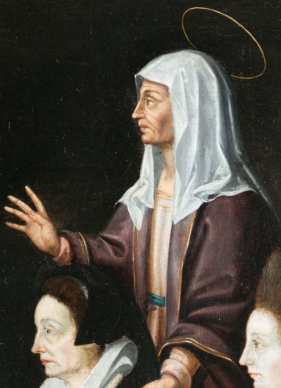 Anne Aubrey och hennes beskyddare, detalj. Triptyk av Aubrey av French School
