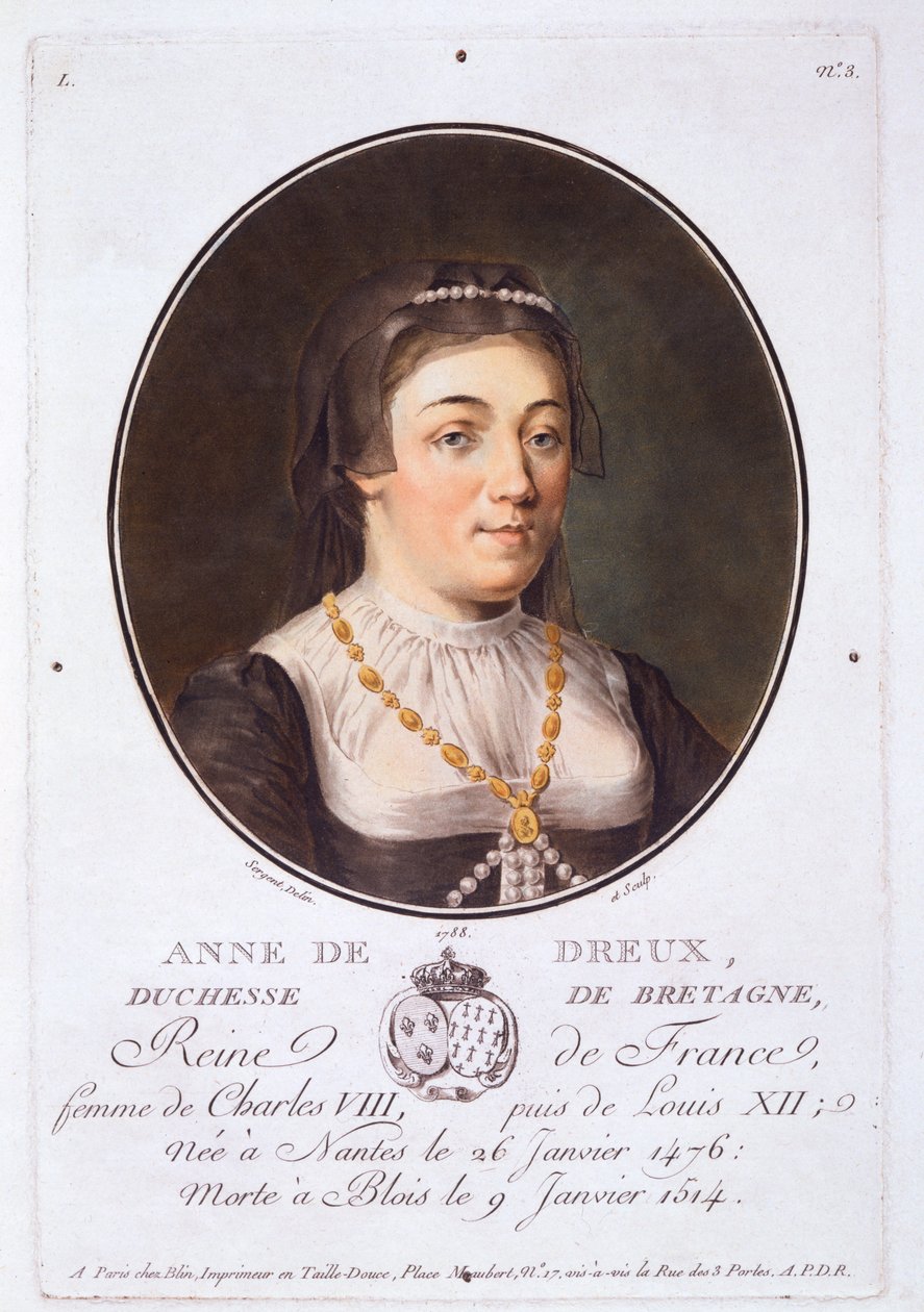 Anne de Dreux, hertiginna av Bretagne, från Portraits of Great Men, Illustrious Women, and Memorable Subjects of France, publicerad 1787-92 av French School