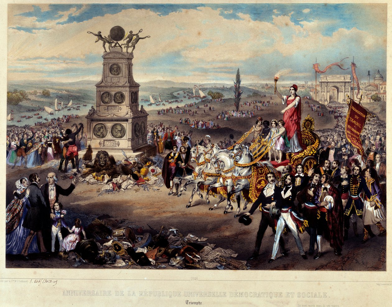 Årsdagen för den demokratiska och sociala republiken: Triomphe de La Republique. Graverad från 1848. Paris, Musee Carnavalet av French School