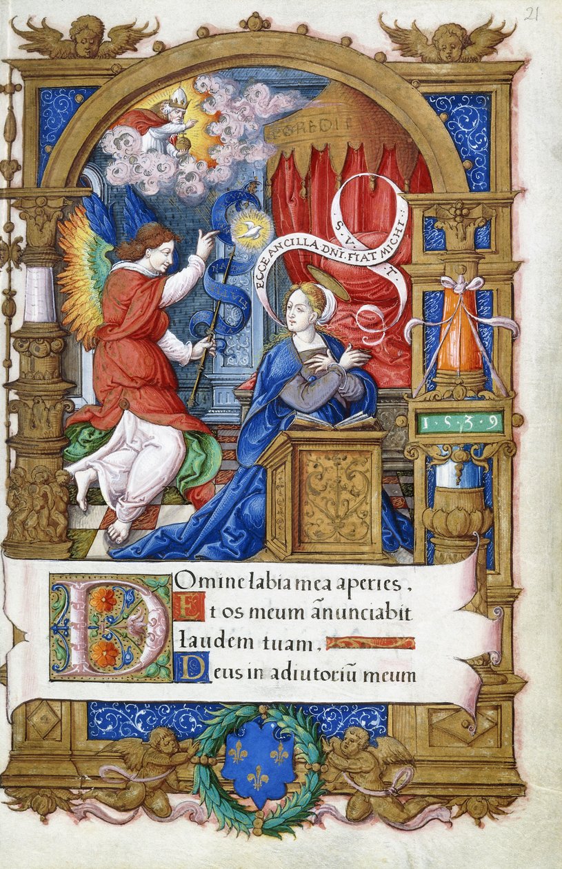 Annunciation, från en timbok gjord för Francois I, ca 1532-1540 av French School
