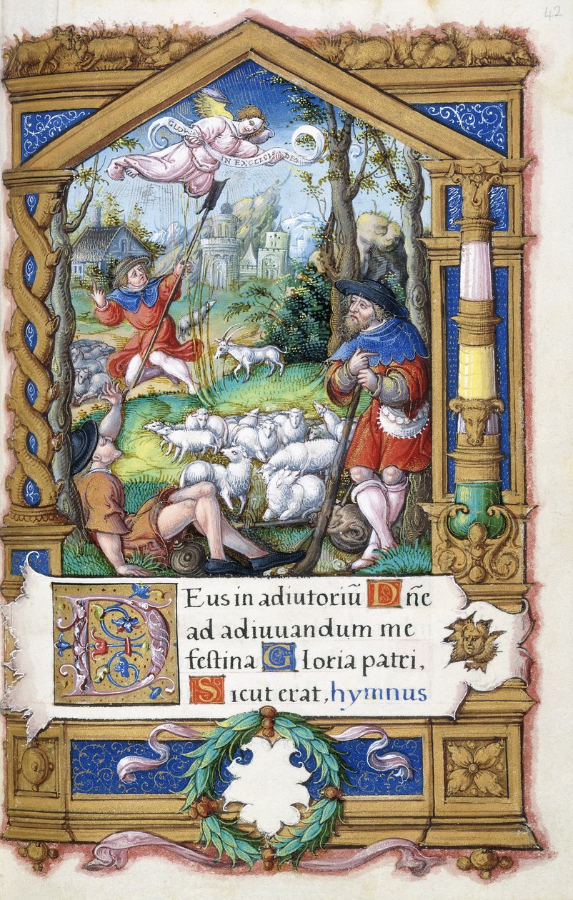Bebådelse till herdarna, från en timbok gjord för Francois I, ca 1532-1540 av French School