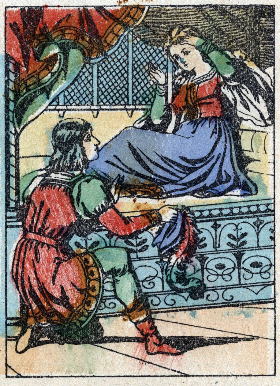 Anonym illustration för "La belle au bois dormant", berättelse av Charles Perrault (1628-1703), fransk författare. Trästick av Imaging Pellerin - Epinal, sd. Sent 1800-tal. av French School