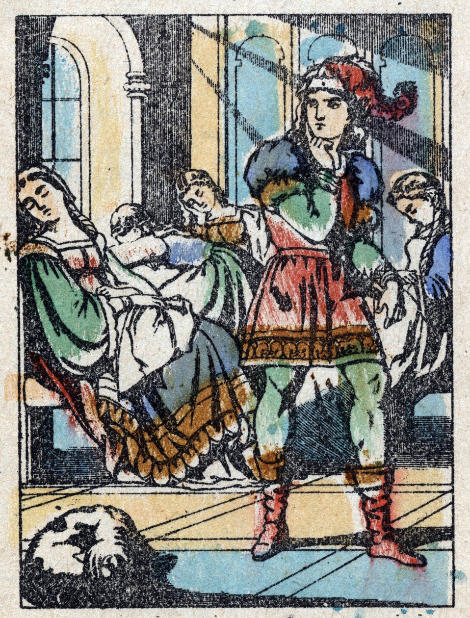 Anonym illustration för "La belle au bois dormant", berättelse av Charles Perrault (1628-1703), fransk författare. Trästick av Imaging Pellerin - Epinal, sd. Sent 1800-tal. av French School