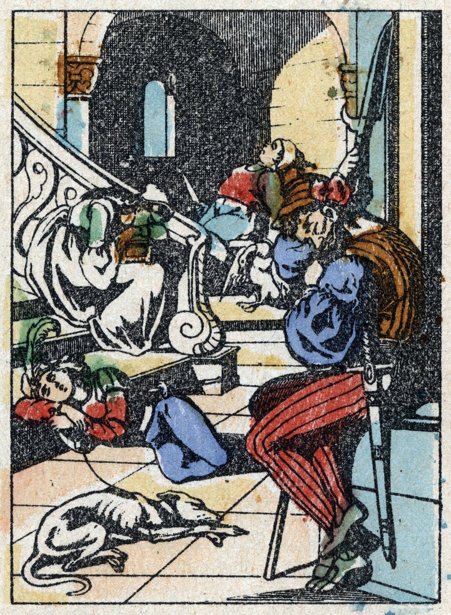 Anonym illustration för "La belle au bois dormant", berättelse av Charles Perrault (1628-1703), fransk författare. Trästick av Imaging Pellerin - Epinal, sd. Sent 1800-tal. av French School