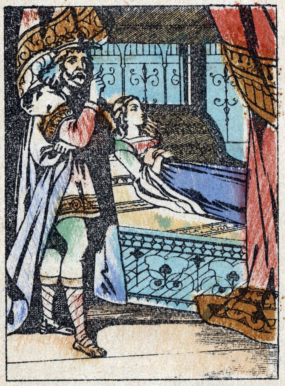 Anonym illustration för "La belle au bois dormant", berättelse av Charles Perrault (1628-1703), fransk författare. Trästick av Imaging Pellerin - Epinal, sd. Sent 1800-tal. av French School