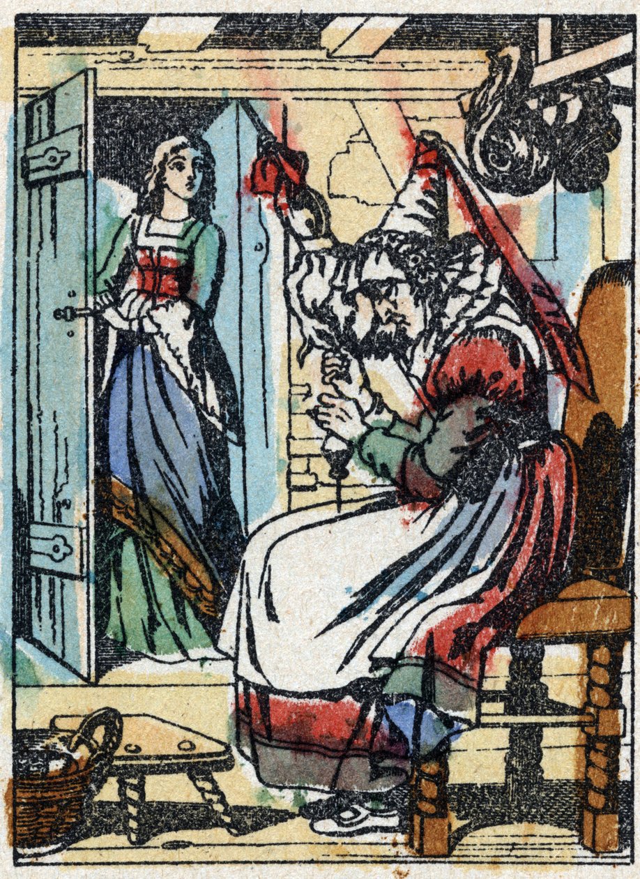 Anonym illustration för "La belle au bois dormant", berättelse av Charles Perrault (1628-1703), fransk författare. Trästick av Imaging Pellerin - Epinal, sd. Sent 1800-tal. av French School