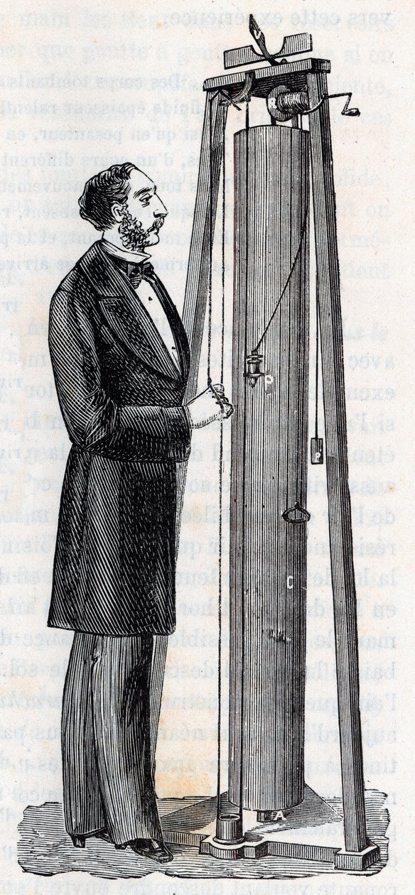 Apparat av Arthur Jules Morin (1795-1880) apparat för studiet av kropparnas fall - Gravering i "" Vetenskaper förde till allas nåder - Populär fysik och kemi"" av Alexis Clerc - Slutet av 1800-talet - Privat samling av French School