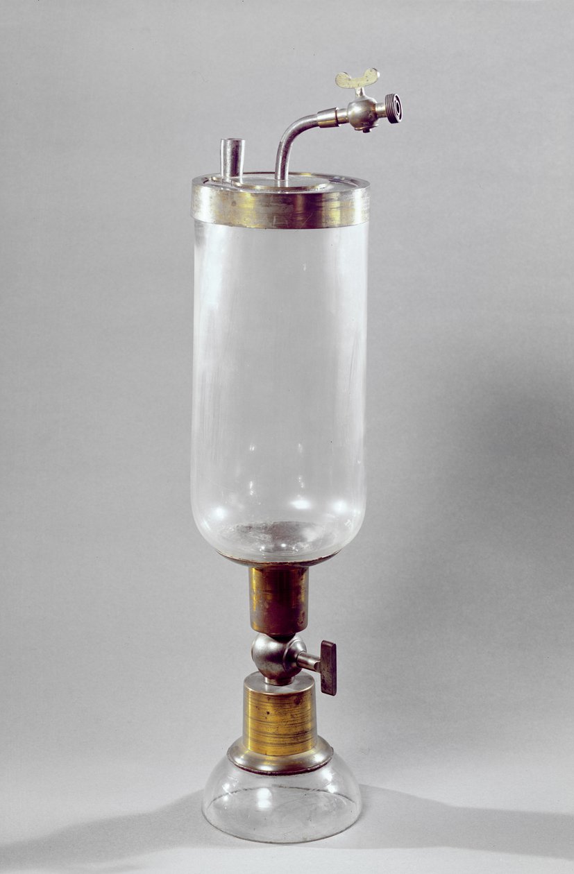 Apparat för att studera gas, designad av Antoine Laurent de Lavoisier (1743-94) (metall & glas) av French School