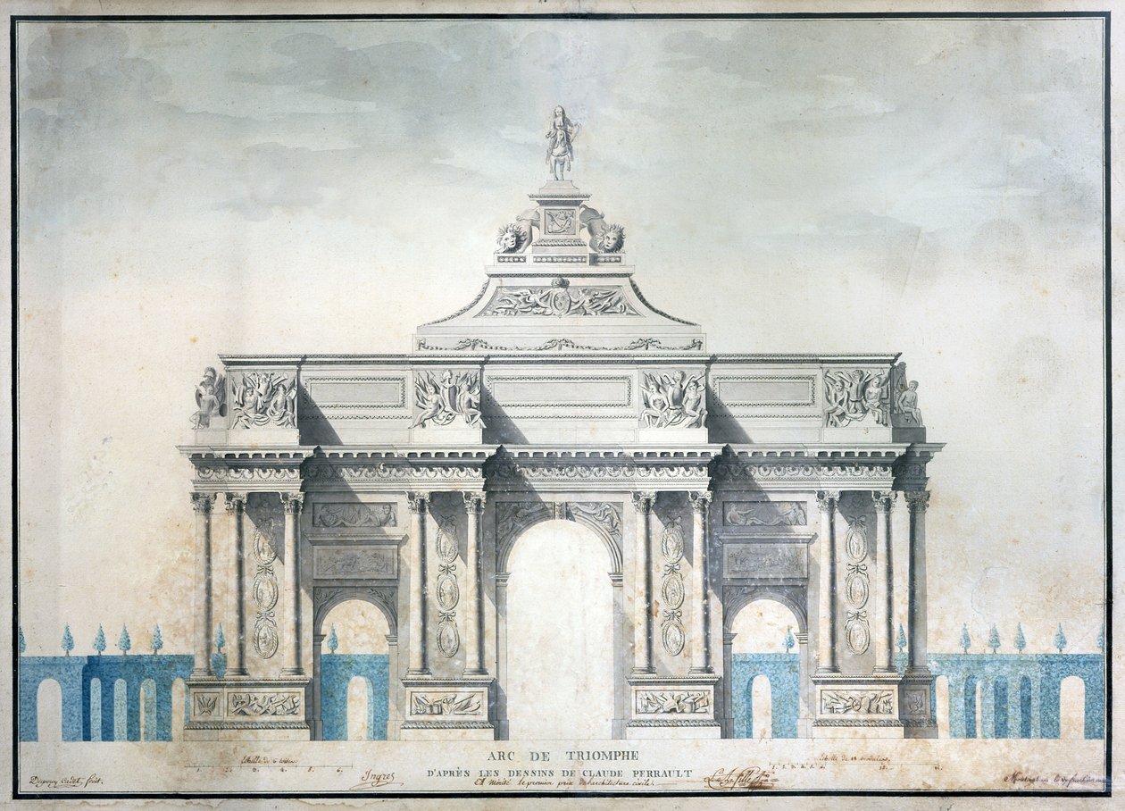 Triumfbågen, ca 1810 (wc med penna och bläck på papper) av French School