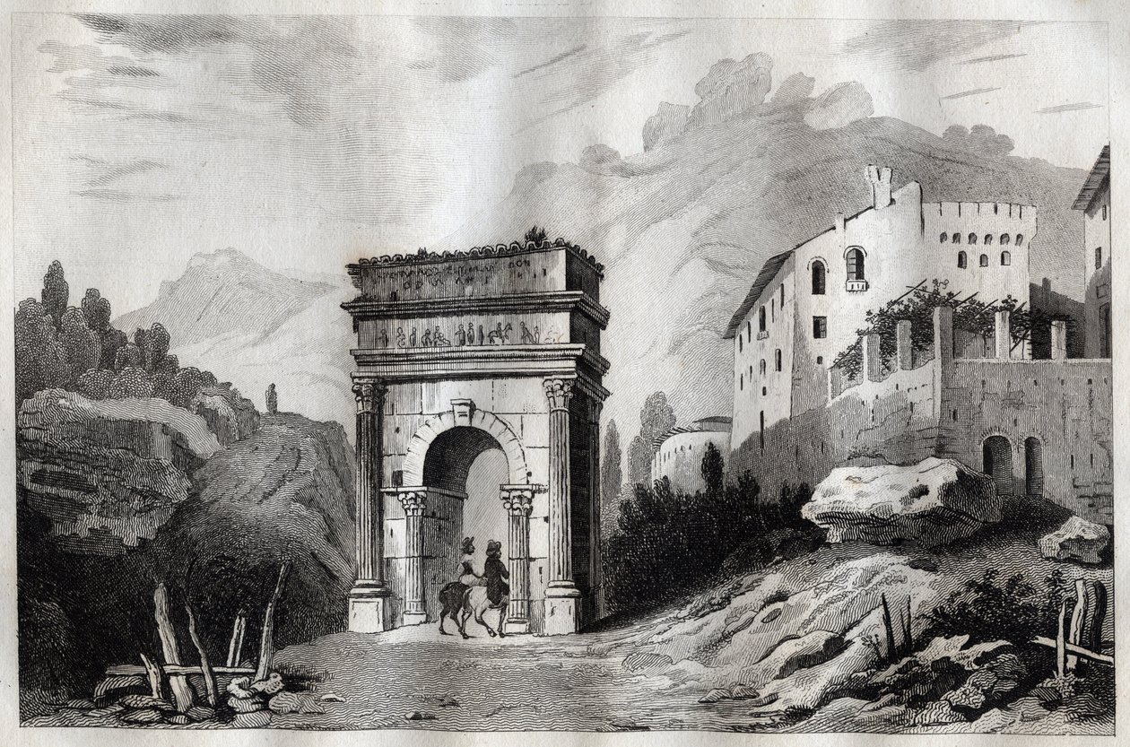 Augustus båge (Susa) - Augustus båge (Susa) - Arco di Augusto (Susa) - Gravyr från "" Italien Pittoreska" - Historisk och beskrivande målning av Italien"" av M. de Norvins, Ch. Nodier 1834-1836. av French School