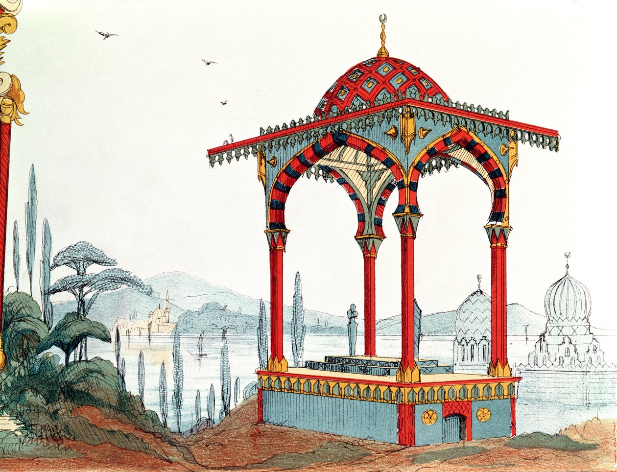 Arkitektonisk skiss i Turkiet, sent 1800-tal (penna & bläck och färg på papper) av French School