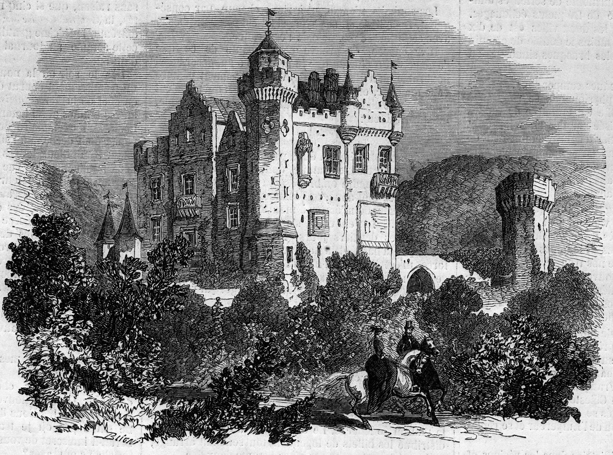 Arkitektur: yttre vy av Abbotsford Castle (1824), där författaren Walter Scott bodde. Skottland av French School