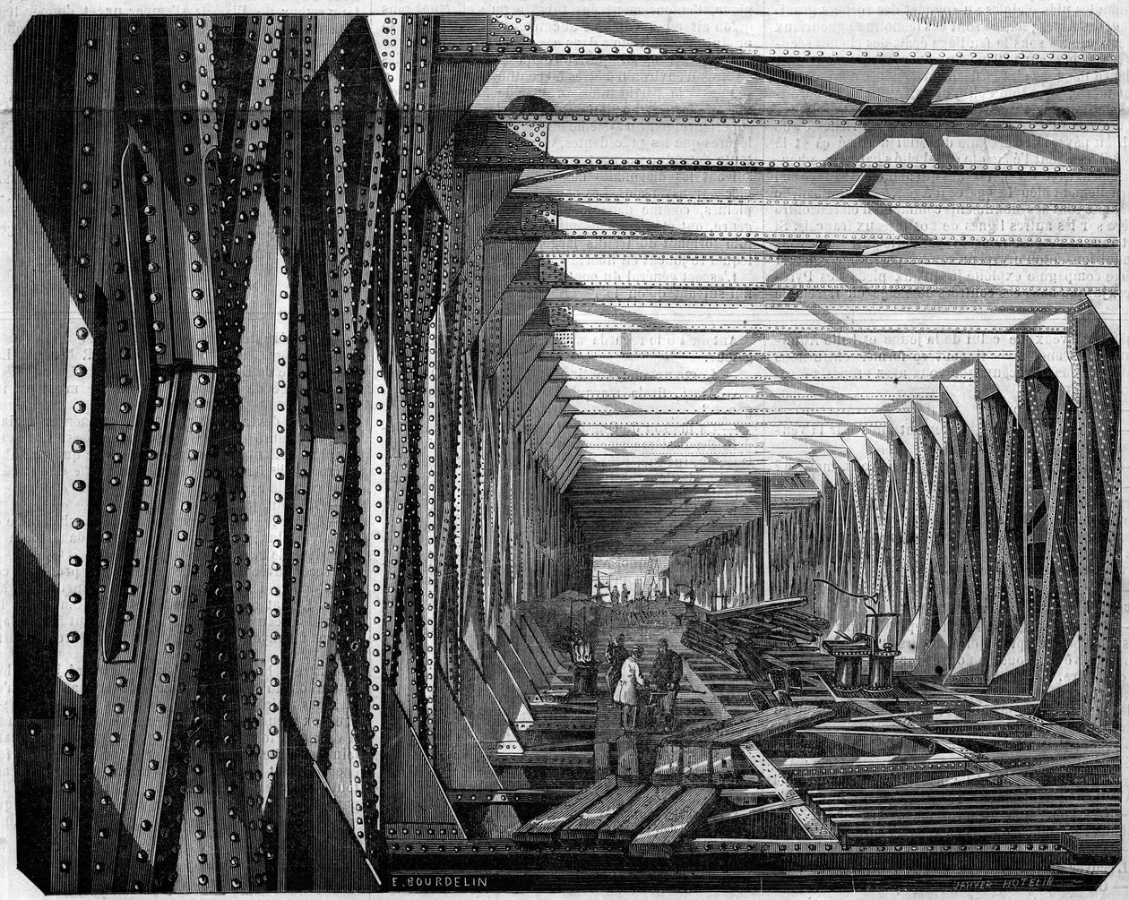 Arkitektur: interiörvy av Metallic Bridge of Bordeaux, Gironde (33) av French School