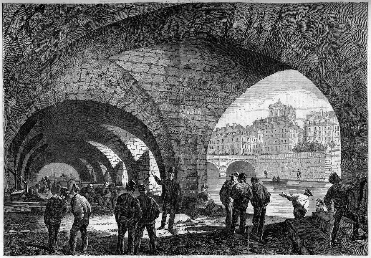 Arkitektur: utsikt över det underjordiska valvet i Quai de Gesvres i Paris av French School