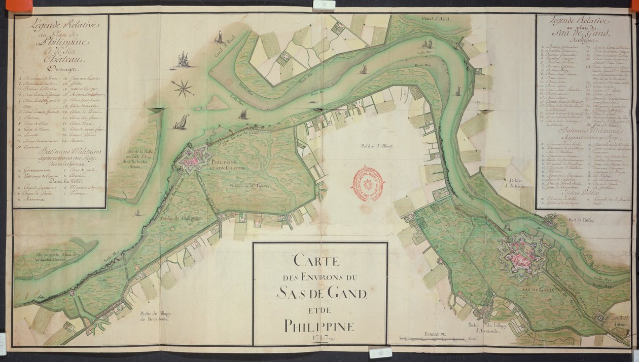 Område runt Sas van Gent och Filippinerna, Nederländerna, 1747 (penna, bläck och wc på papper) av French School