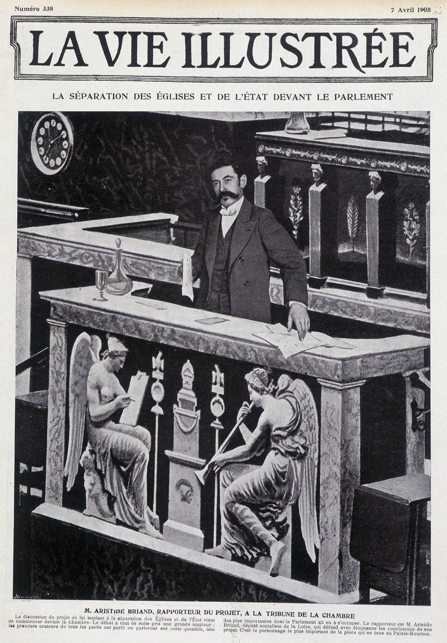 Aristide Briand på kammarens läktare (separation av kyrka och stat) -i "" La Vie Illustrée""" av 1905-04-07. av French School
