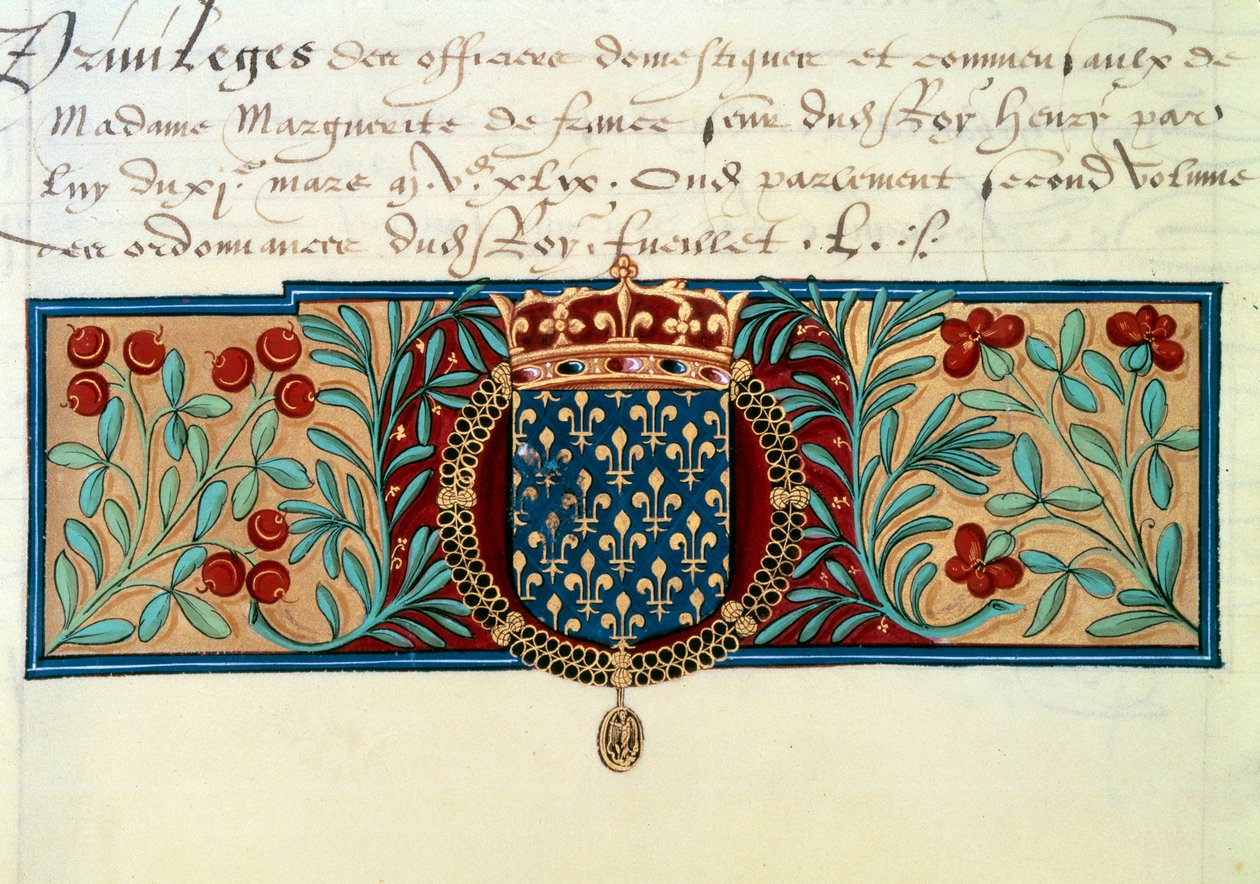 Armes de France (omgiven av halsbandet av Saint Michels orden (Saint Michel) och befäst av den kungliga kronan) av French School