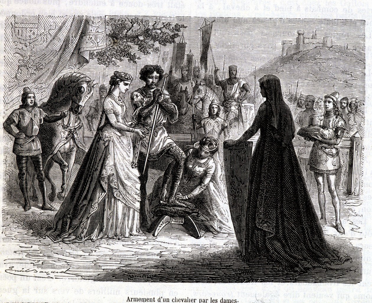 Beväpning av en riddare av damer på 1000-talet - i "Histoire de France" av Martin av French School