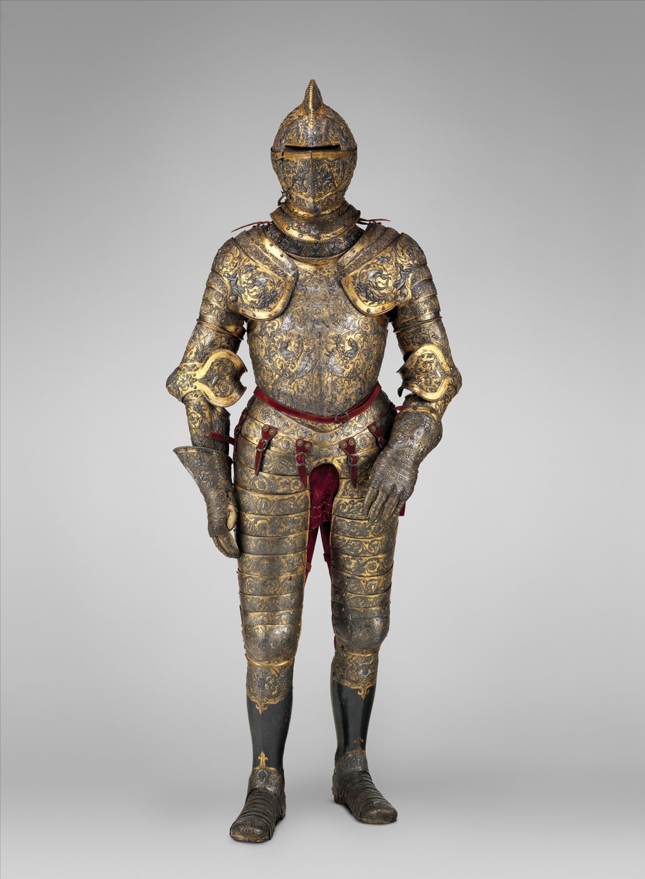 Pansar av Henrik II, kung av Frankrike (regerade 1547–59), c.1555 (stål, guld, silver, läder, textil)   Datum: ca. 1555 Medium: Stål, guld, silver, läder, textil av French School