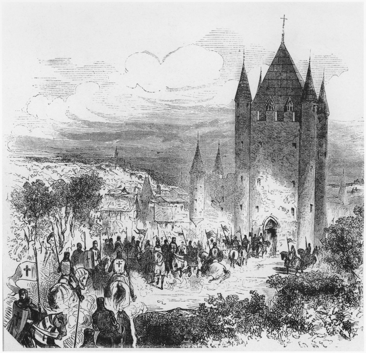 Tempelherrarnas armé går in i templet i Paris, illustration till en Histoire de France, mitten av 1800-talet av French School
