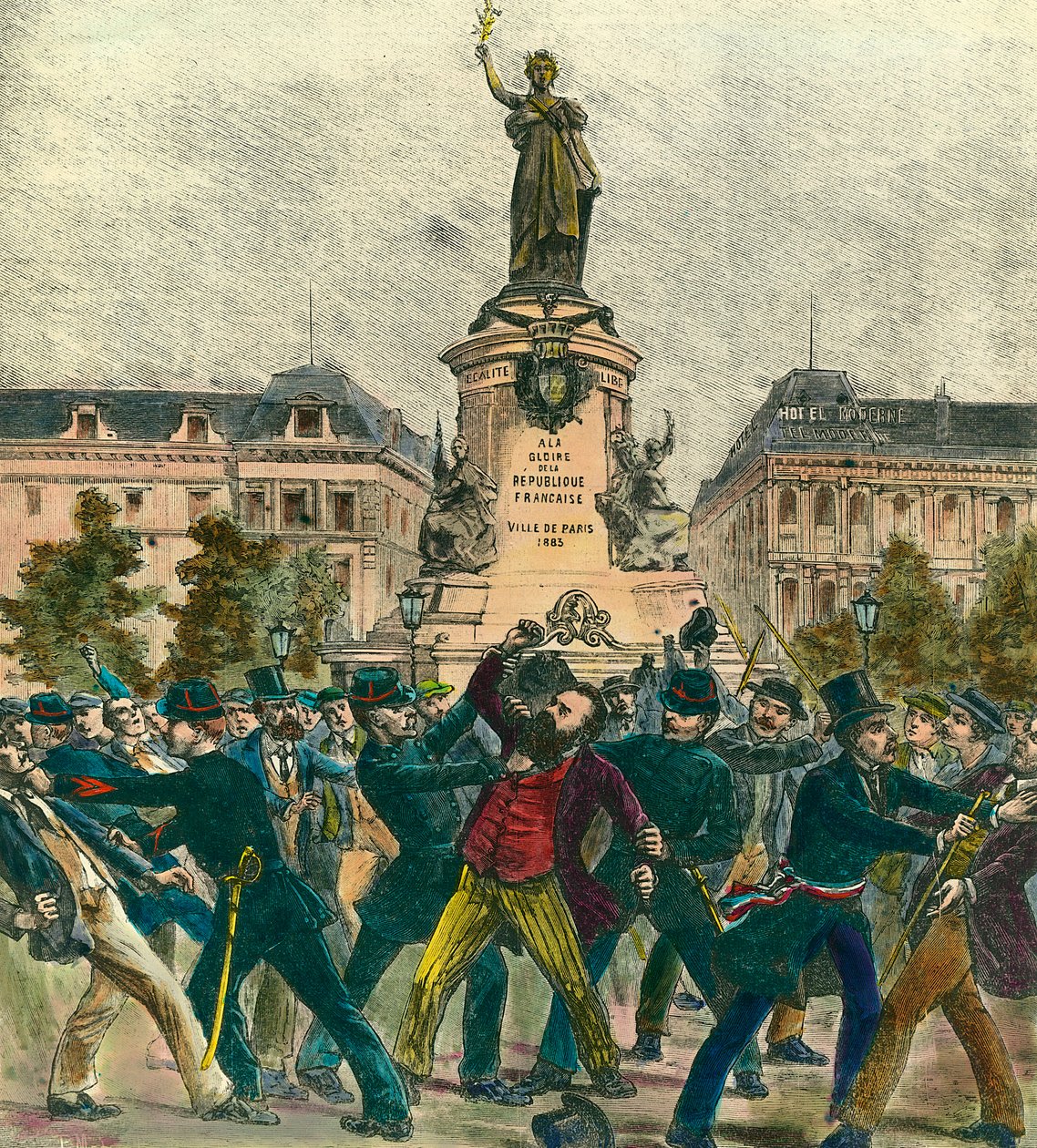 Arrestering av deputerade Pierre Baudin (1863-1917) under en demonstration den 1 maj på Place de La Republique i Paris. av French School