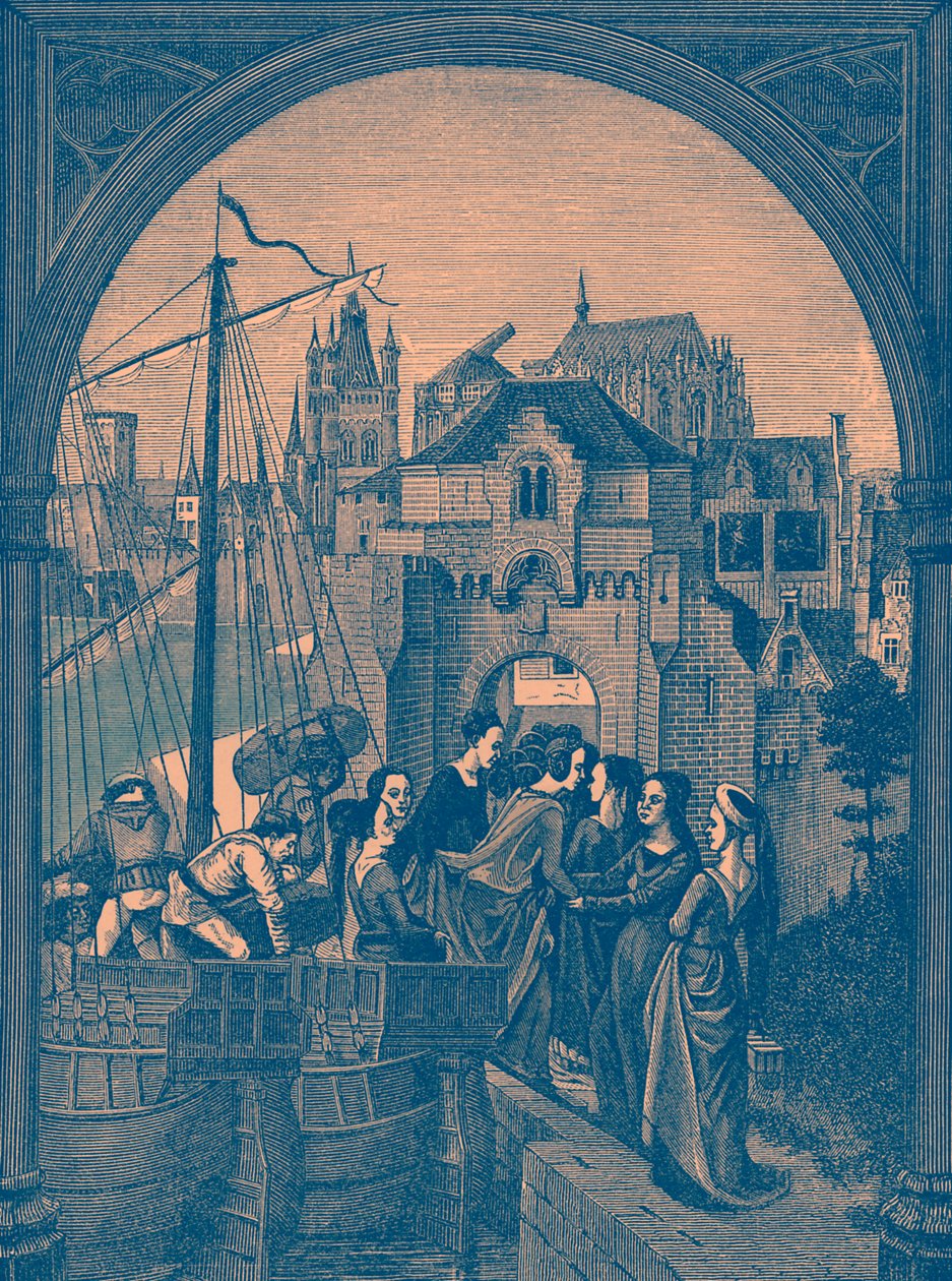 "Ankomst till Köln av tyrannen Maximus flotta" av French School