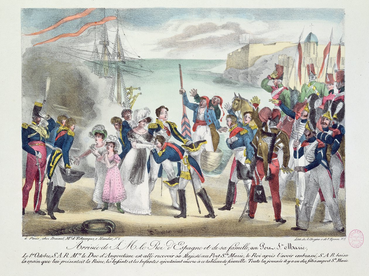 Hans Majestät Ferdinand VII och hans familjs ankomst till Porte Sainte Marie, 1 oktober 1823, 1823 av French School