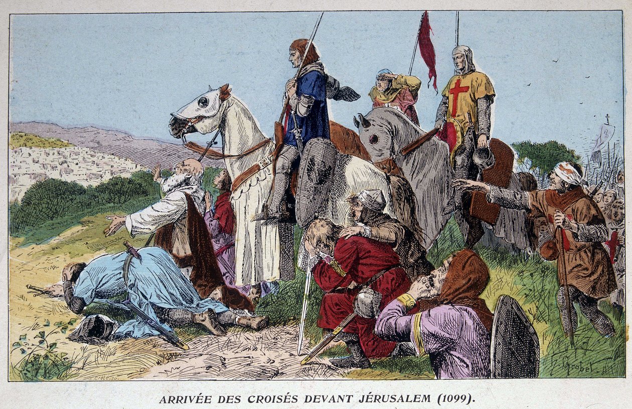 Korsfararnas ankomst före Jerusalem (1099) av French School