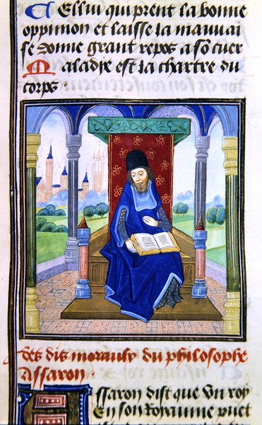 Assaron, från Histoire des Philosophes, sent 1400-tal (vellum) av French School