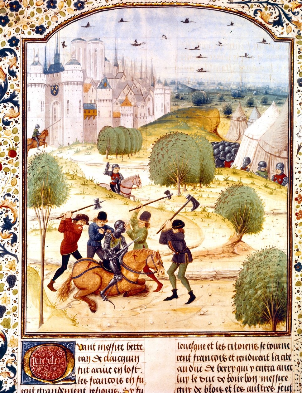 Mordet på en engelsk riddare utanför Paris 1437 (100 års krig) belysning från Chronicles of England skriven av Jean de Wavrin av French School