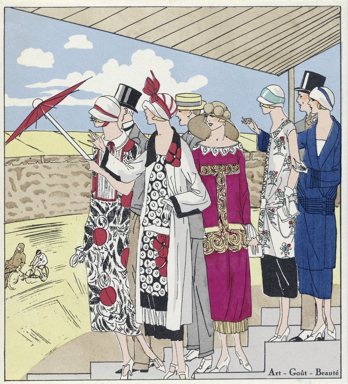 På Velodromen, illustration från Art, Gout, Beaute, publ. 1924 (pochoirtryck) av French School