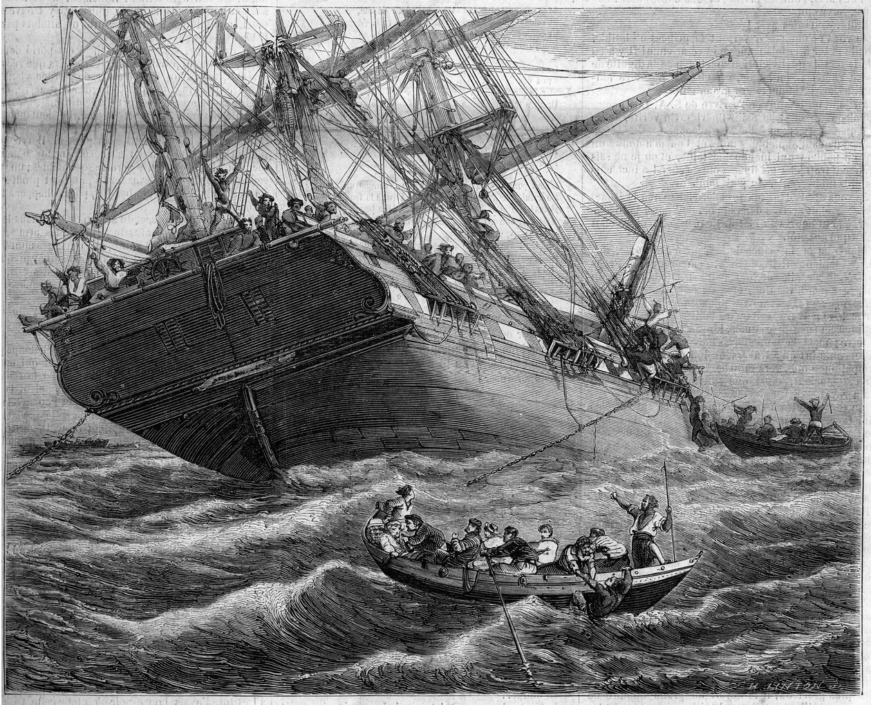 Attack och plundring av malaysiska pirater av de tre franska mattorna "Pauline et Victoire"" i Detroit i Torres (Oceanien), 1859. Teckning av Mr. Durant Brager. Gravyr av Linton i ""The Illustrous World"" nr 94 av 29 januari 1859. av French School