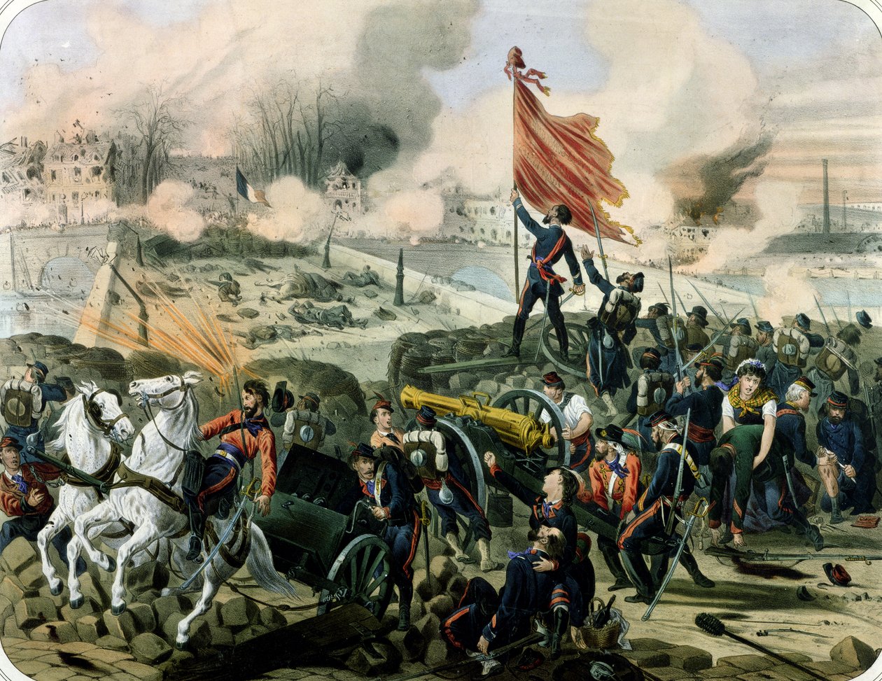 Attack vid Pont de Neuilly och Courbevoie, 2 april 1871 (litografi) av French School
