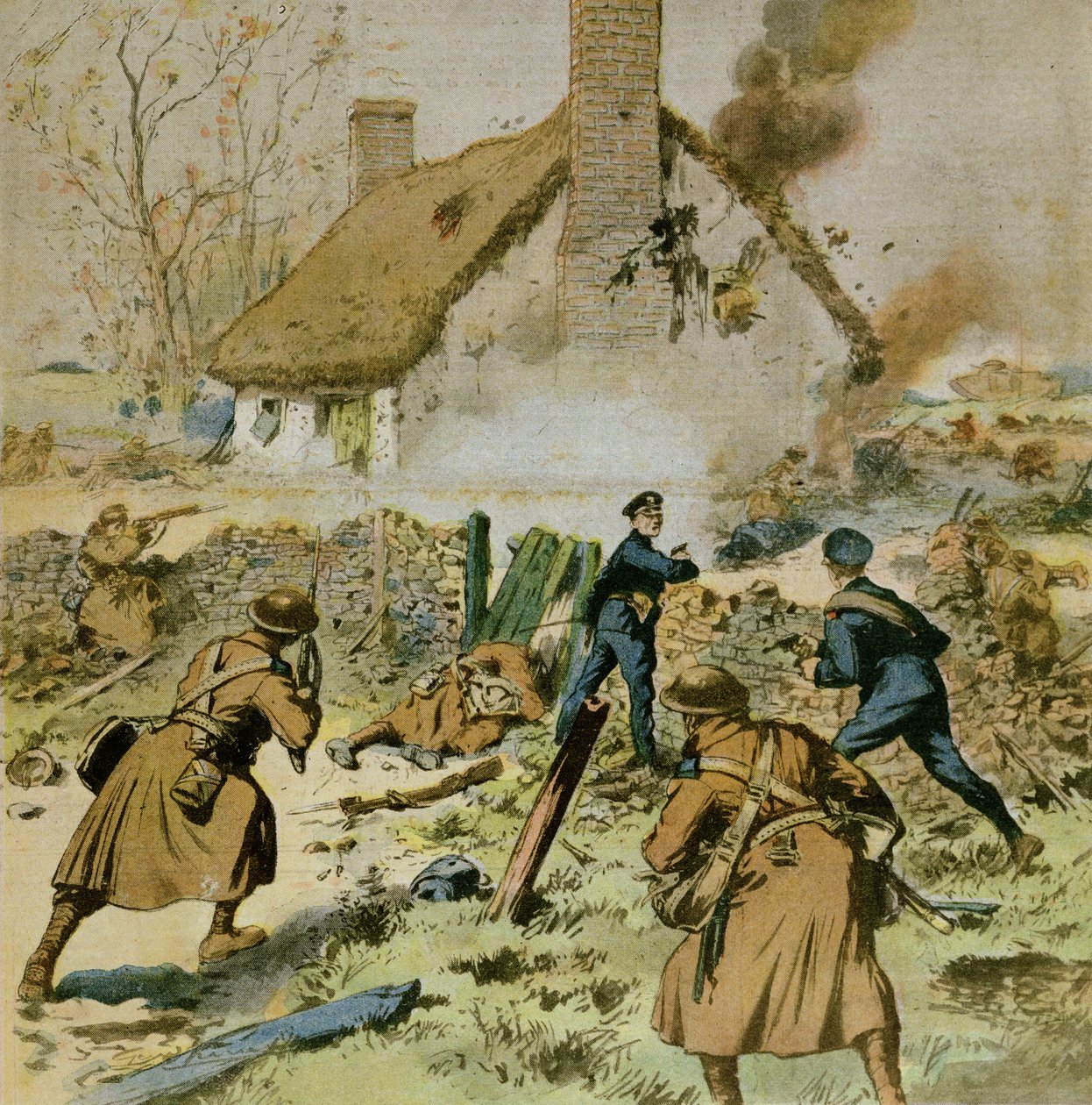 Attack av polis och brittiska trupper på en gård ockuperad av Sinn-Fein, omslag till Le Petit Journal, 5 december 1910 av French School