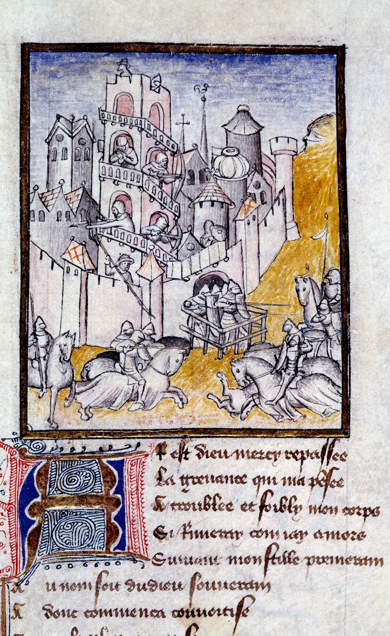 Attack av ett miniatyrslott från "The Way of Long Study and Fortune Mutation" av Christine de Pisan (eller Pizan av French School