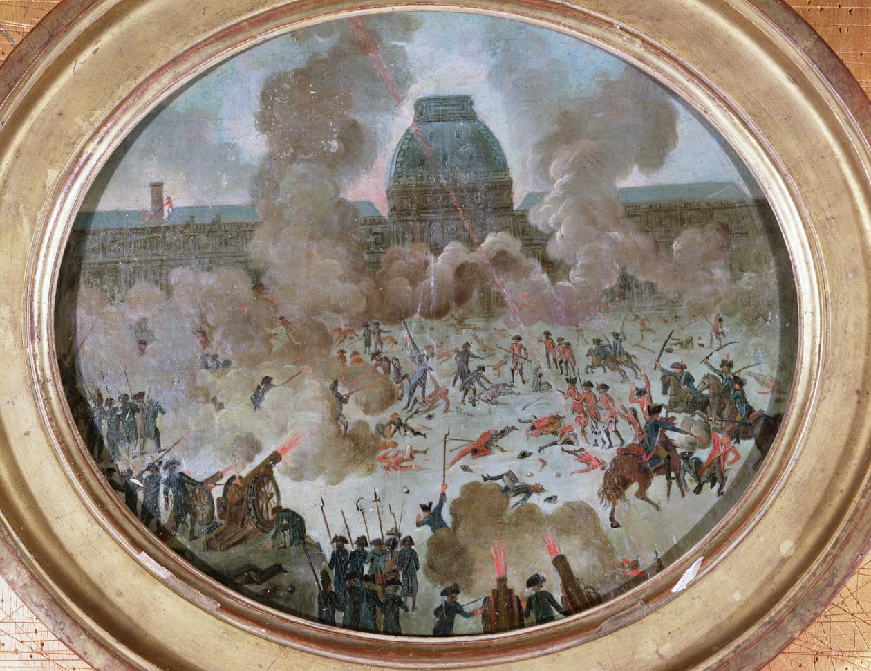 Attack på Tuilerierna, Paris, 10 augusti 1792 (gouache på duk) av French School