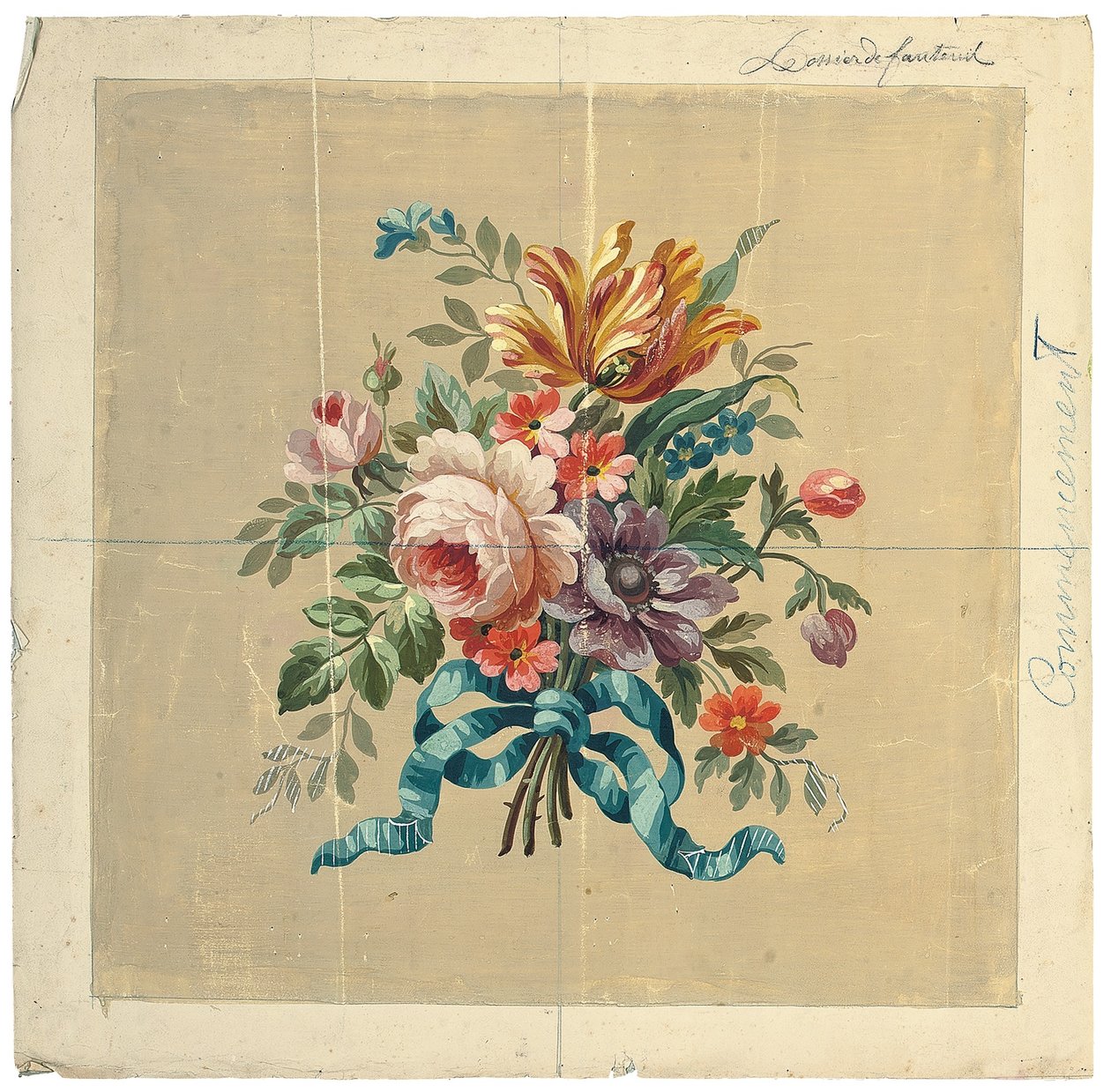 Aubusson design för en stolsrygg av French School