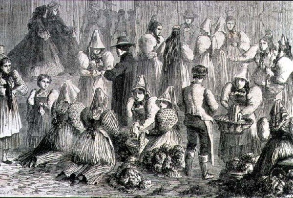Augsburgs marknad på 1860-talet (gravyr) av French School