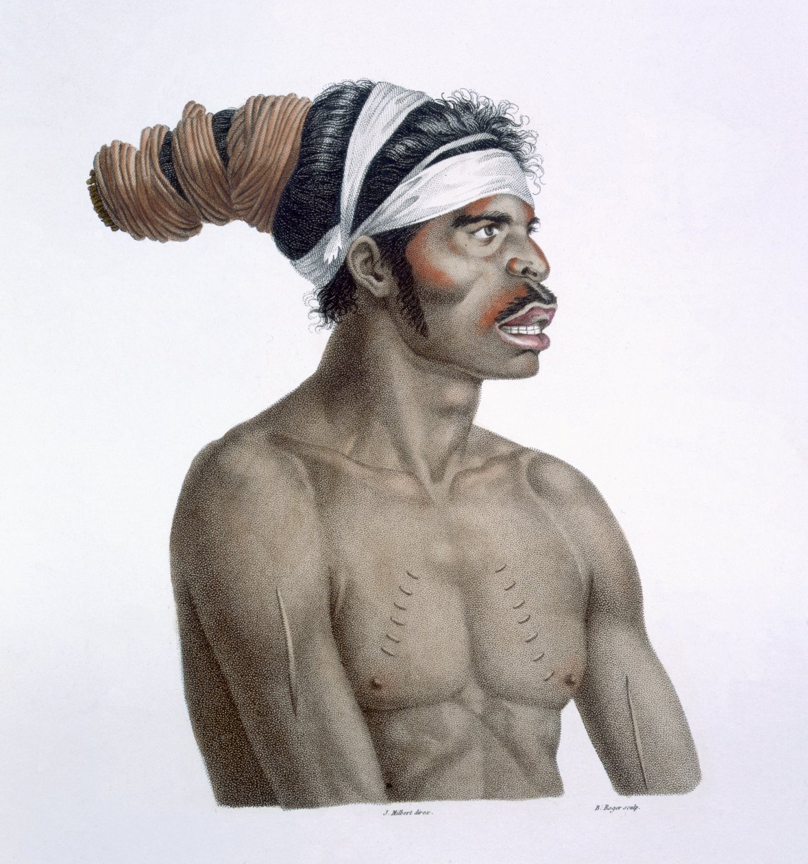 australiensisk aborigin, en man som heter Cour-rou-bari-gal, från New Holland, 1812 av French School