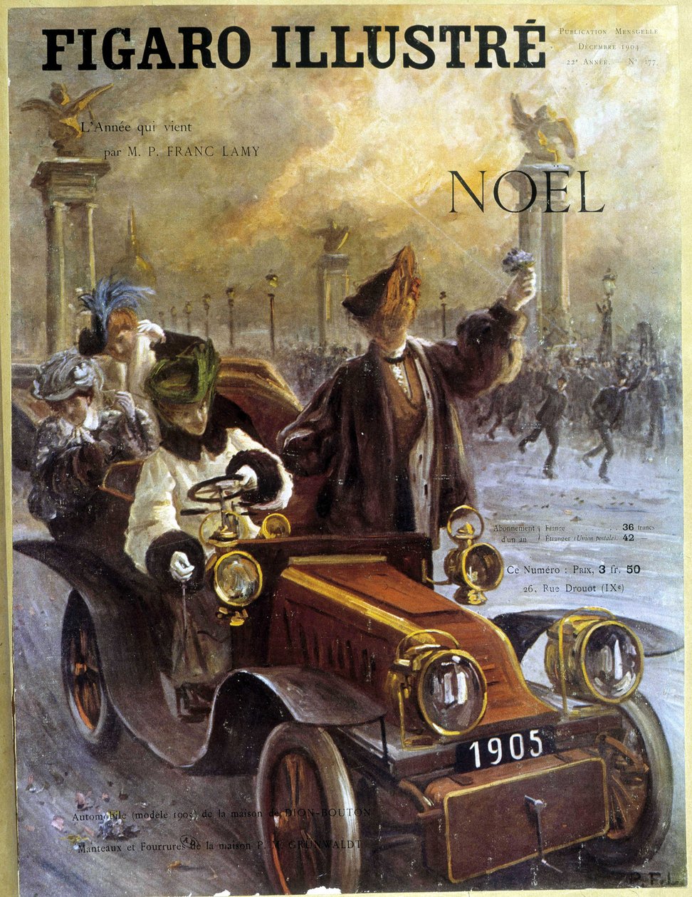 Bil Dion-Bouton 1905 och rockar och pälsar Grunwaldt - i "" Le Figaro Illustré", dec 1904 av French School