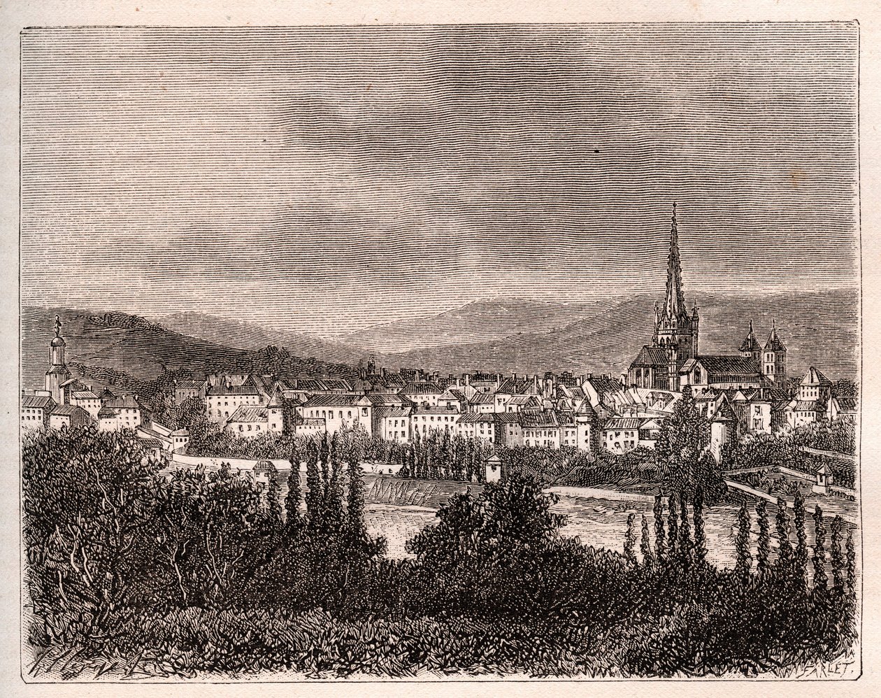 Autun - departementet Saone-et-Loire - gravyr i "La France illustrée: geografi, historia, statistisk administration" av V.A. Malt-Brown. 1884 av French School